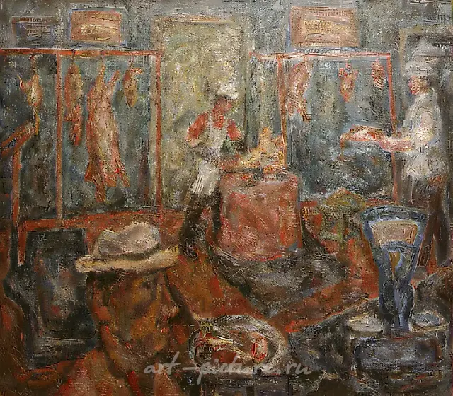 肉店，1983年，布面油画，80×100。作者自藏。