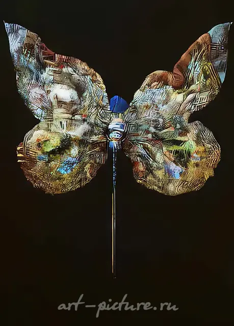 Sad Butterfly, 1991, textual composition, silk, painting, 50x100 Private collection. USA