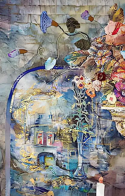 Everyone has his own city. Detail, 1997, painting on silk, hand stitched, appliqued, 190 x 220 cm Private collection, USA