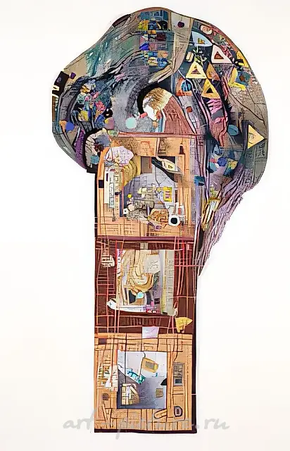 Fountain  of love, 1997, mixed materials, painting on silk, stitched, 176 x 93 cm Private collection, USA