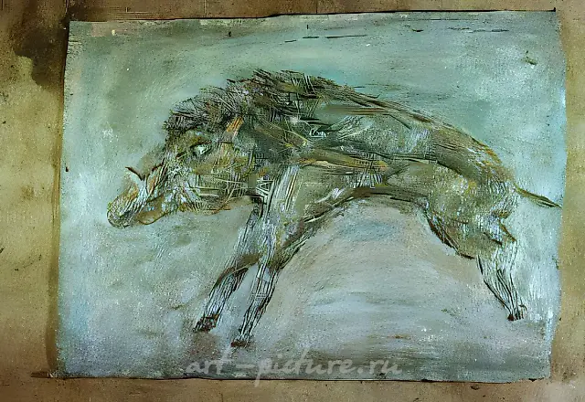 Wild Boar, 1983, ruberoid, oil, 40x50