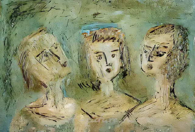 The Three, 1983, ruberoid, oil, 40x60