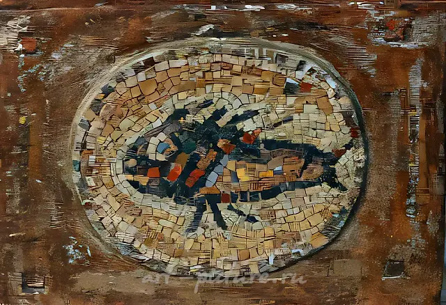 Fish, 1994, wood, mosaic, 25x30 Private collection. Moscow