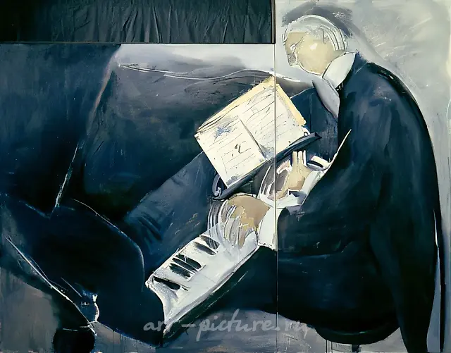Pianist (diptych), 1993, canvas, oil, applique, 200x258. Author`s property