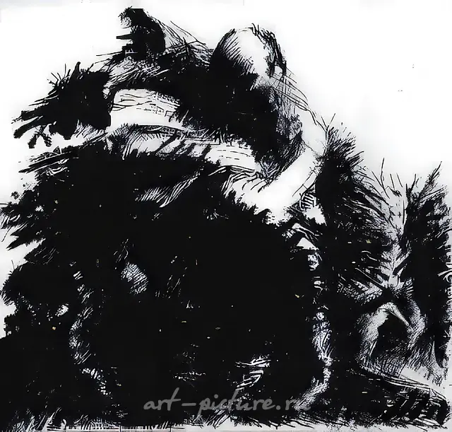 《浮士德的怀疑》系列之作。第14页，1989年，纸本，墨水，61x65厘米。私人收藏，西班牙。