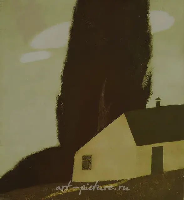 House under the Poplar, 1993, coloured aquatint, 35x31,5 Aurhor`s property