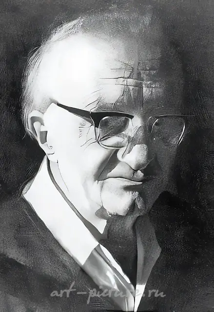 Портрет художника Шавердяна, 1980, бумага, тушь, перо, 39,5х55 Музейное собрание. Италия.