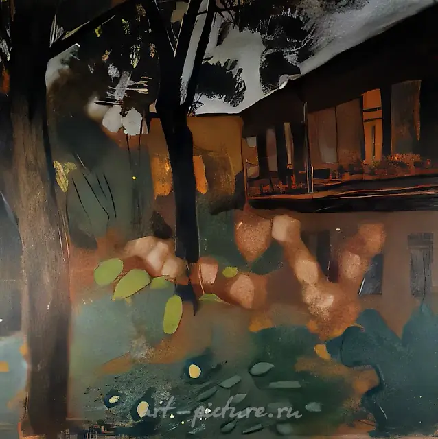 Вечерний пейзаж, 1972, фанера, масло, 150х150. Собственность автора