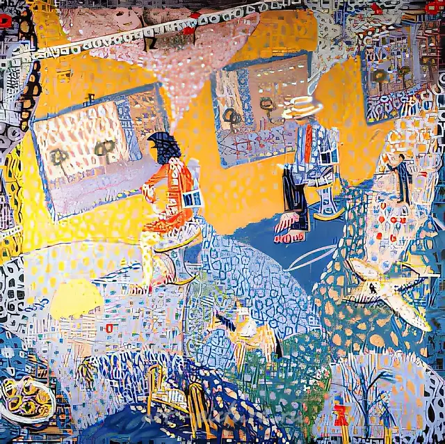 Мысли едущих в трамвае, 1987, картон, темпера, 100х100. Собственность автора