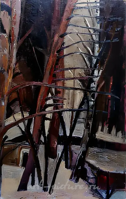冬天的树木，1989年，布面油画。私人收藏。意大利，拉文纳。