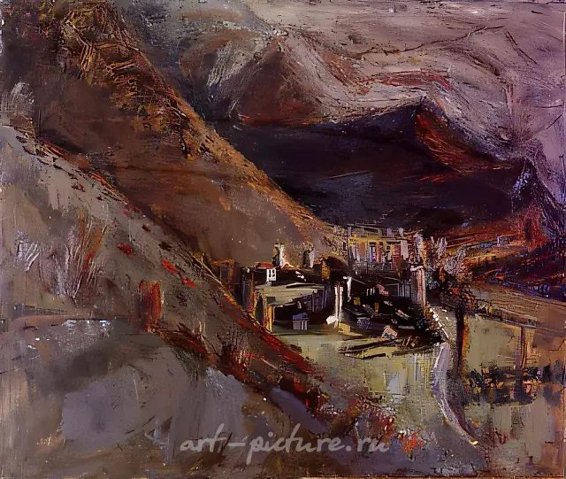October in Svanetia, 1982, canvas, oil, 60x80 Private collection. Ravenna. Italy