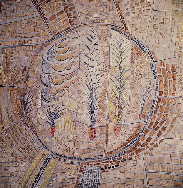 Detail of the Interior of the Architectural Complex "Winter Garden", 1982, stone, smalt, 300x300 Cheboksary Instrument-making Plant. Russia