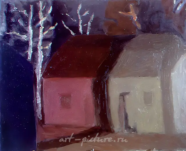 灯光下的房屋，1991年，布面油画，60x80厘米。私人收藏。意大利。