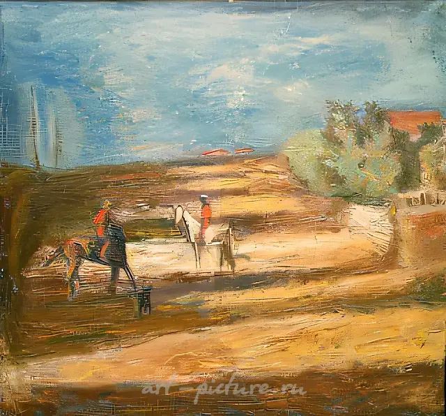 村庄的会面，1986年，布面油画，80×80厘米。藏于俄罗斯文化部收藏。