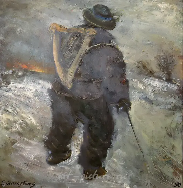 盲人竖琴师，1990年，布面油画，110×100厘米。意大利米兰市政厅收藏。