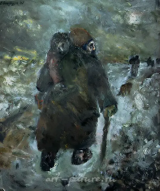 难民，1990年，布面油画，110x100厘米。米兰市政厅藏。意大利。