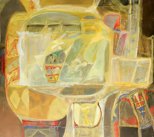 游泳，1989年，蛋彩画，木板，108x123厘米。作者自藏。