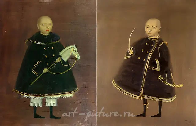 The boy with sabre. The boy with a baby-horse. Diptych, 1995, oil on canvas, 60х40