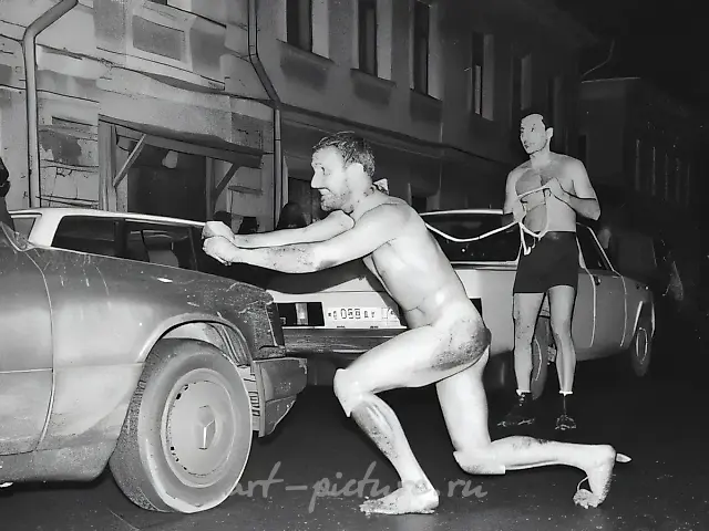 Mad Dog or the Last Taboo Guarded by a Lonely Cerberus, 1994. Documentation of performance, 23 November 1994, Moscow (with Alexander Brener)