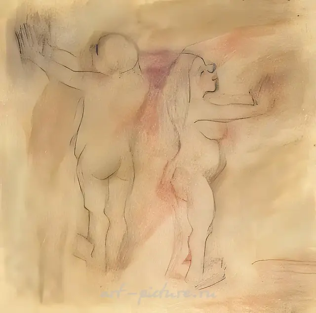 亚当与夏娃。《圣经循环 I》，1992年，调色纸，粉彩，49.8×49.3厘米。作者收藏。