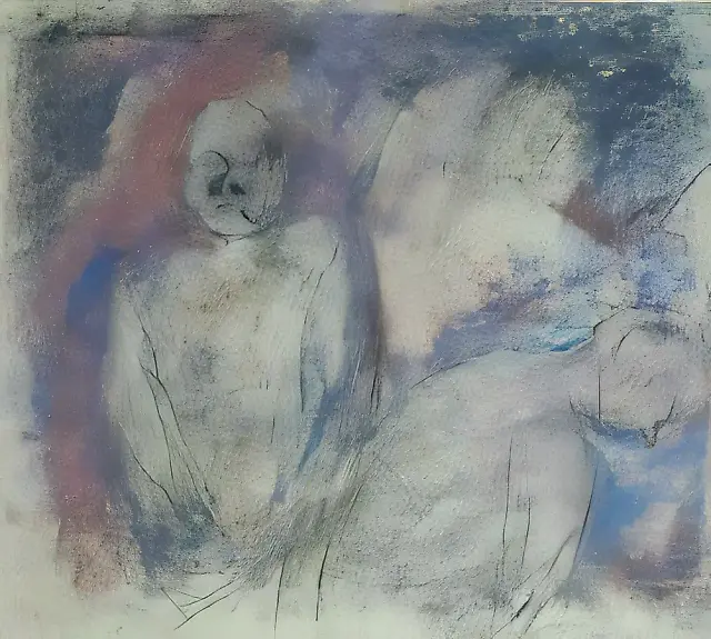 Two Male Figures, 1988, tinted paper, pastel, charcoal, 36x39.2 cm. Author`s property