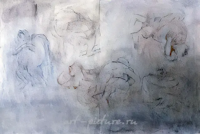 《负重者》，1995年，着色纸、炭笔、彩色粉笔，84×123厘米 作者自藏