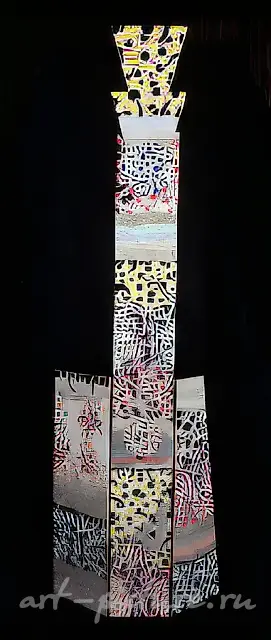 Collage, 1992, paper, cardboard, indian ink, 90x80, $1000. Author`s property