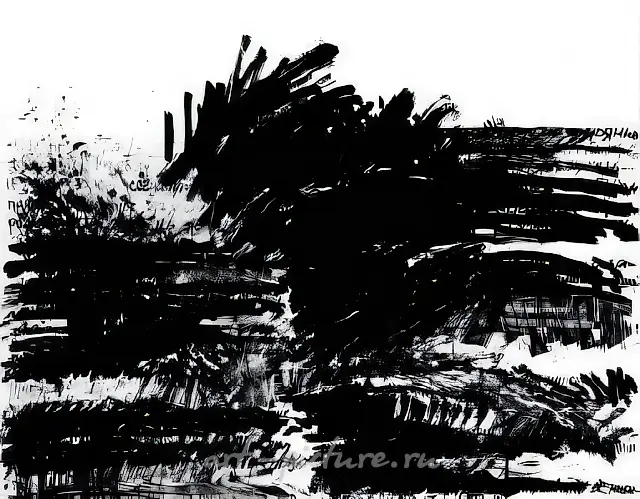 出自“一个中的两种观点”系列。第14号，1989年，纸板，墨水，70×90厘米，莫斯科国立特列季亚科夫画廊。