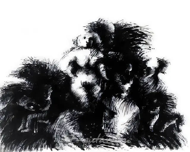 选自《浮士德的怀疑》系列。第5号，1978年，纸本，墨水，43×58厘米，作者自藏。