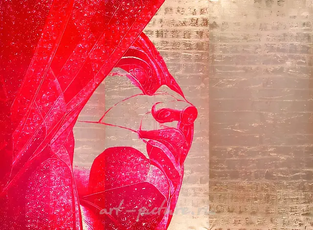 Motherland-Daughter, 2009, gold leaf, black printing ink, hand printing, canvas, 300x450