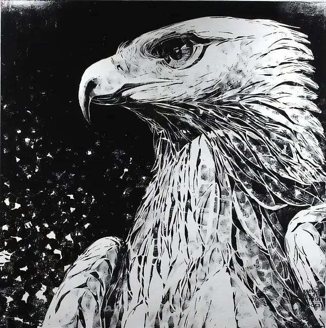 White Eagle, 2006, black printing ink, hand printing on canvas, 195x195