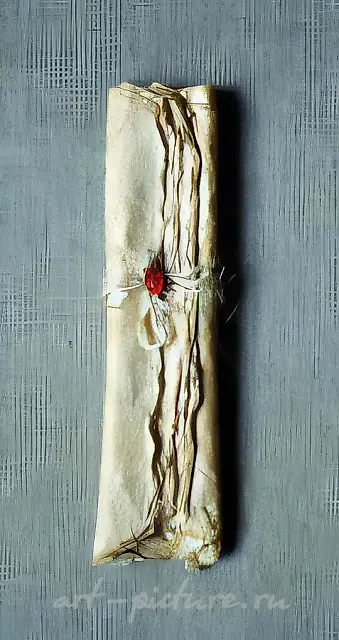 Notes from Kasterlee, 1993, paper of author`s casting, rope, sealing wax, 34x7 cm. Author`s property