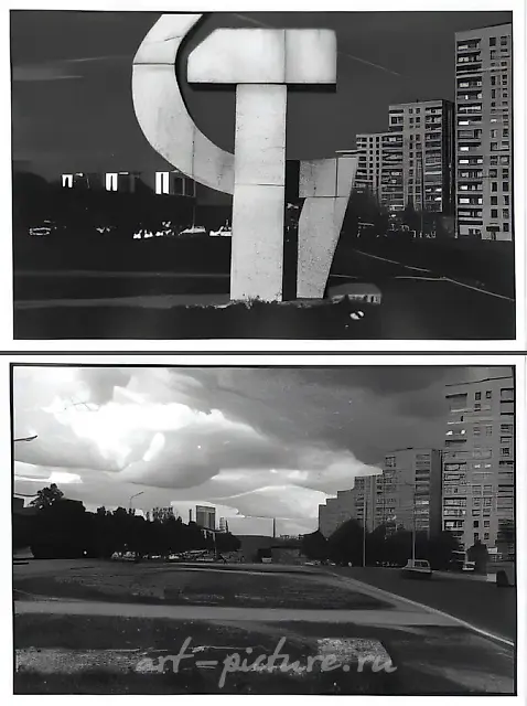 Москва. Из проекта "Исследование советского монументального искусства" (1988-95), 1994, Ч/Б фотография (диптих), 30 х 40 см каждая Собственность автора