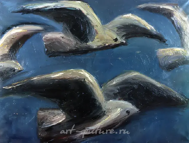 飞翔，1987年，布面油画，150×200厘米，奥廖尔美术馆，奥廖尔
