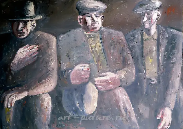 At the Stop, 1989, Oil on canvas, 140x200 cm Private collection, Paris, France