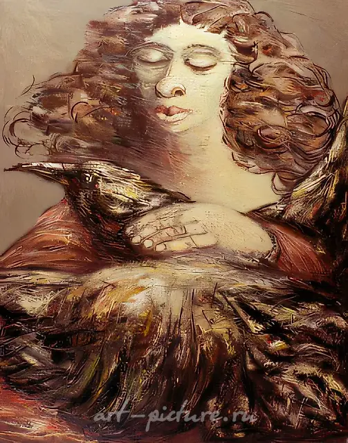 A Girl with a Bird, 1995, Oil on canvas, 130x160 cm Author’s property
