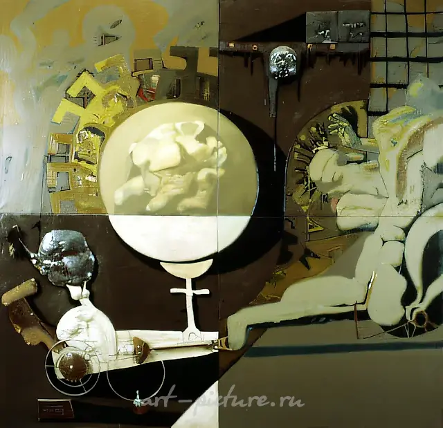 Metro. Night Platform, 1992, Oil on canvas, relief, 220x240 cm Author’s property