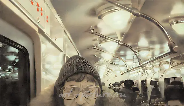 The Poet Lev Rubinstein (Ffom the Cycle "Moscow Underground"), 1987, oil on canvas, 160 х 270