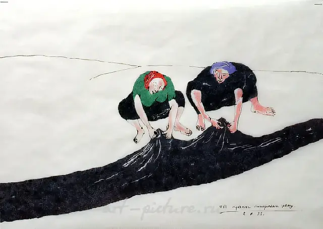 两位洗衣妇在河里洗衣，1995年，描图纸、墨水、马克笔，31×42厘米，I.Herbert收藏，德国柏林