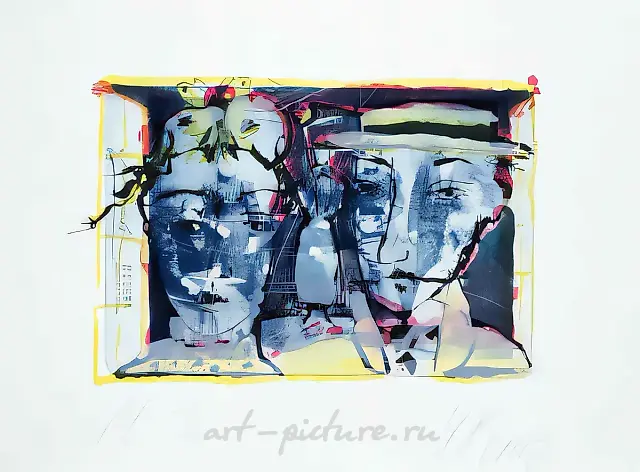 樱桃园。两个人，1990年，彩色平版画，22x33厘米，版画