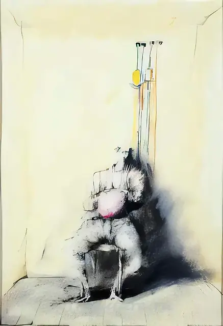 坐在椅子上的人，1989年，彩色铅笔、水墨、钢笔，27.5×19厘米，作者自藏