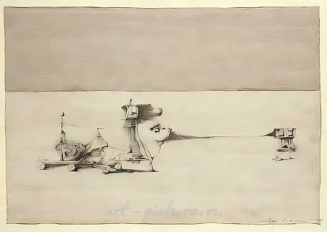 构图，1987年，墨水、钢笔，42×30厘米，作者自藏