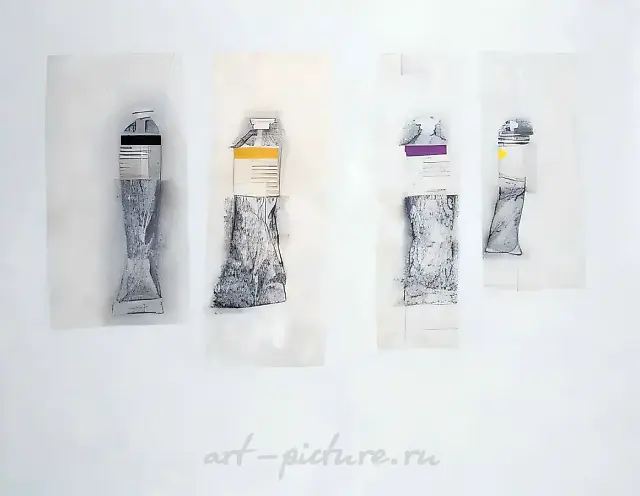 四个管子，1994年，墨水、钢笔、丙烯，70x90厘米 作者自藏