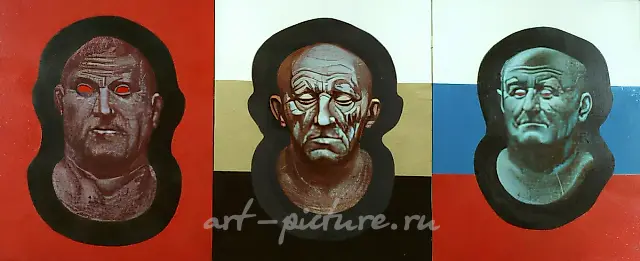 Russian Flags (advertising poster of communists, nationalists, democrats), 1994, Acrylic, oil on canvas, 100x24 cm Author’s property