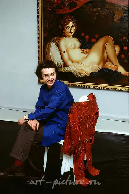 Sacrifice of Art. General view of the installation, 1993, canvas, oil, meat tailcoat. Author`s property