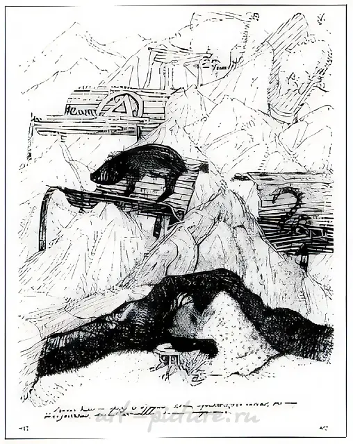 From the series «Life of Gnomes», 1994, paper, indian ink, 30x20 cm. Galerie Grita Insam, Vienna, Austria