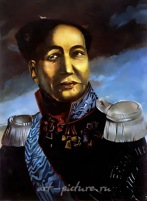 《带蓝色缎带的毛泽东肖像》，1992年，布面油画，100×150厘米，作者自藏
