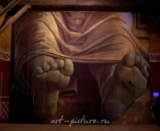 脚。安德烈亚·曼特尼亚画作《死去的基督》片段，约1490年，2007年，布面蛋彩画。