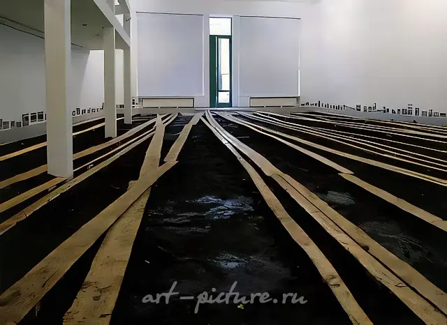 在黑色泥浆之上（与T. 亨格斯特勒合作），1994年，25吨泥浆，500米木板，20×10米