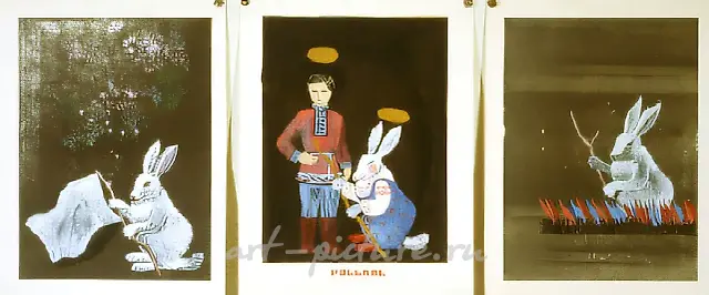 Russians, 1983, paper, gouache, 30x40 (3 parts). Collection of Pekka Halonen